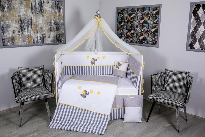 Lenjerie Patut Mykids 9 Piese, Gri-Galben - imagine 3
