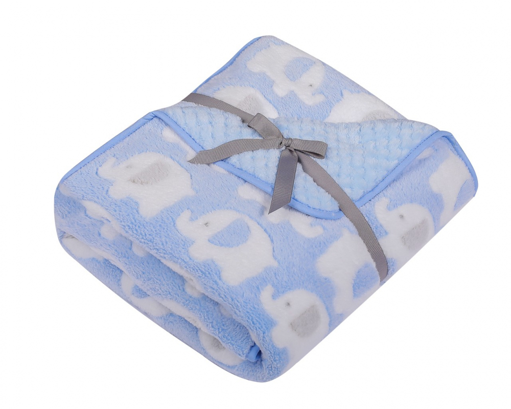 Paturică Pufoasă 2 Fețe Duetbaby Blue Elefants