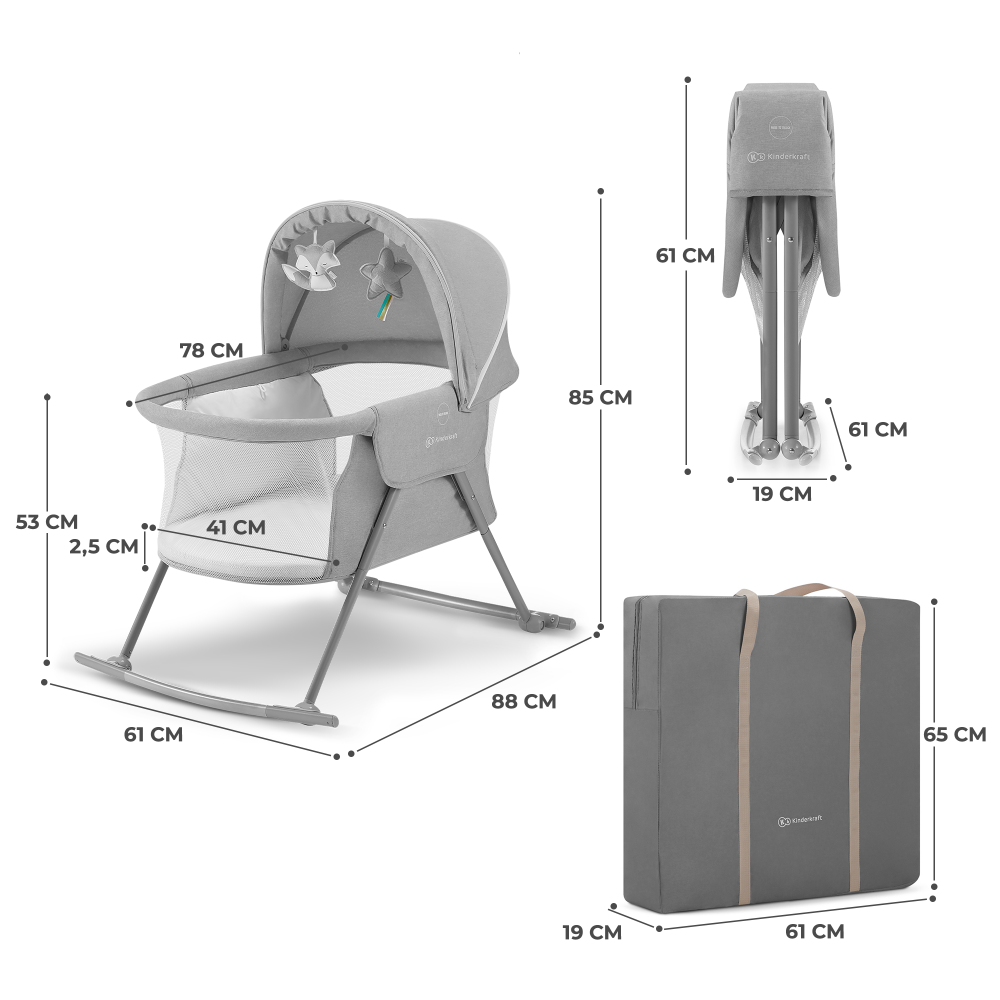 Patut Kinderkraft LOVI 3-in-1 Grey Multifuncțional - imagine 7