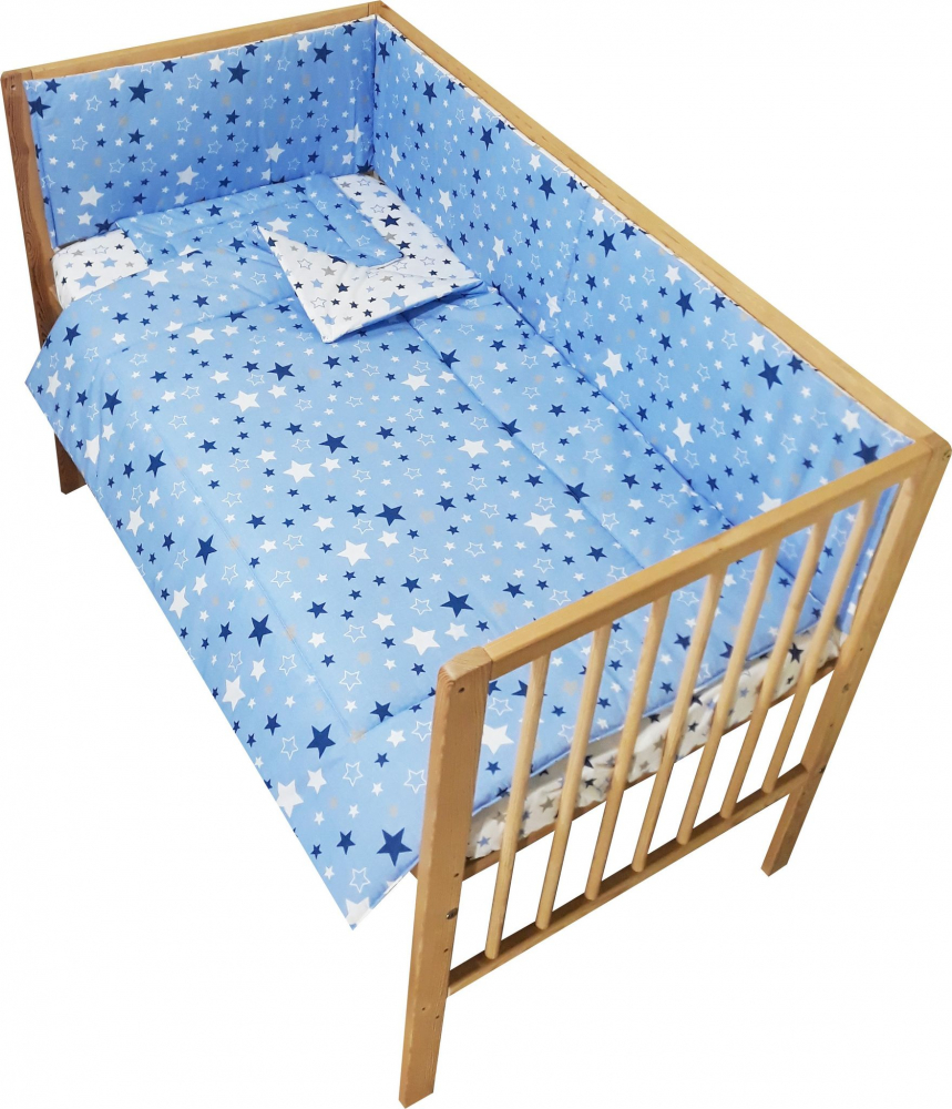 Lenjerie Patut Nichiduta Blue Stars, 4 Piese, 120x60 cm - imagine 2