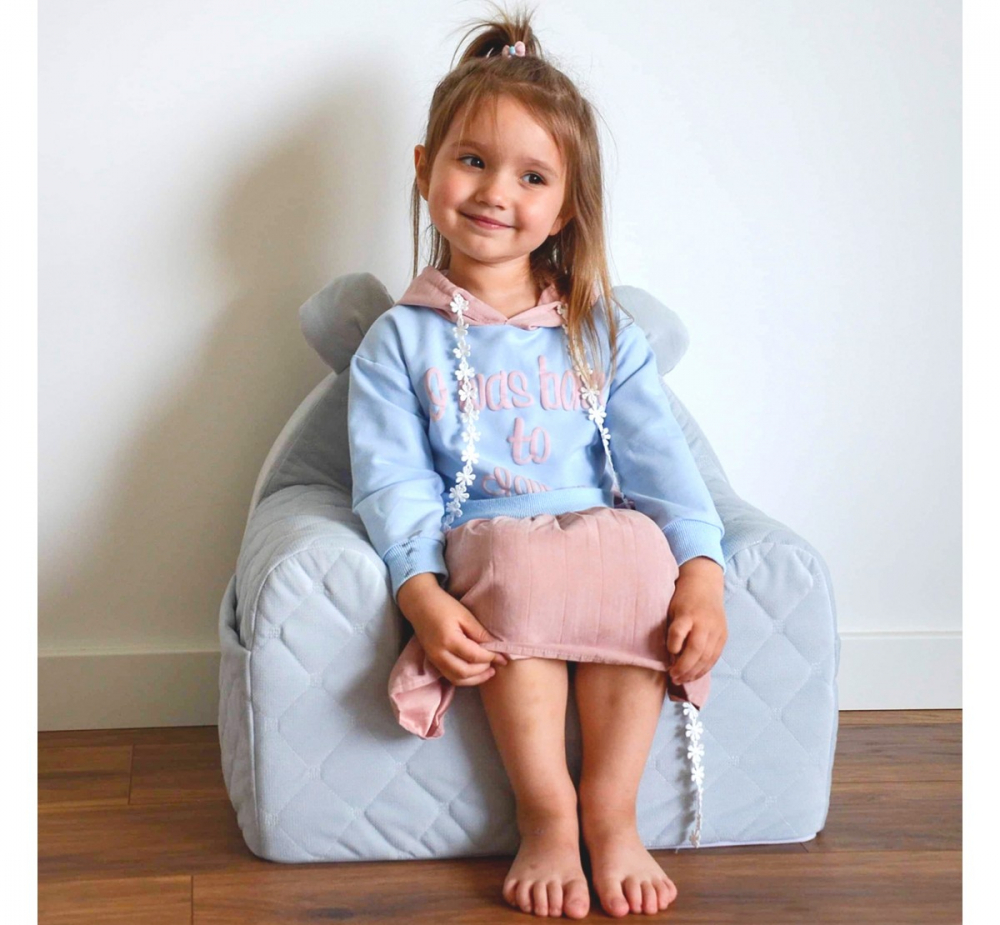 Fotoliu Copii Babysteps Velvet Ursulet Teddy Gri - imagine 2