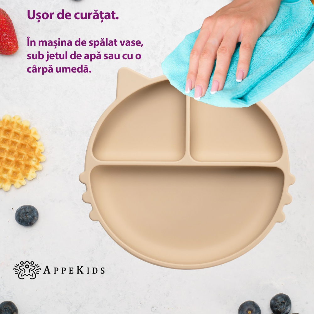 Farfurie AppeKids Silicon Beige cu Ventuza