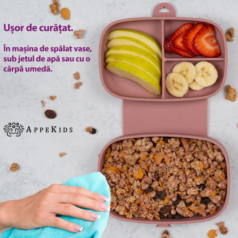 Caserola AppeKids Magic Box cu ventuza Old Rose - imagine 5
