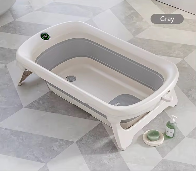 Cadita Little Mom Pliabila cu Termometru - Gri
