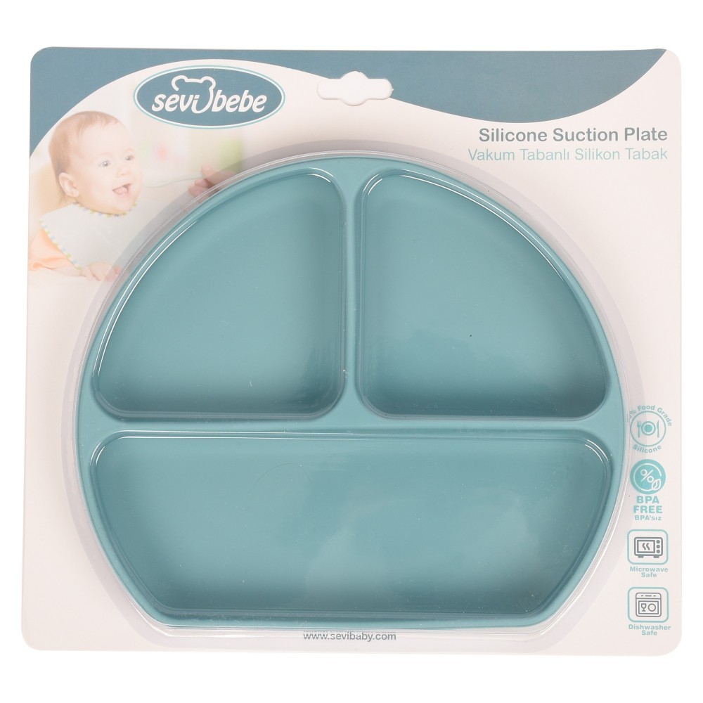 Farfurie SeviBebe silicon cu ventuza, Albastru