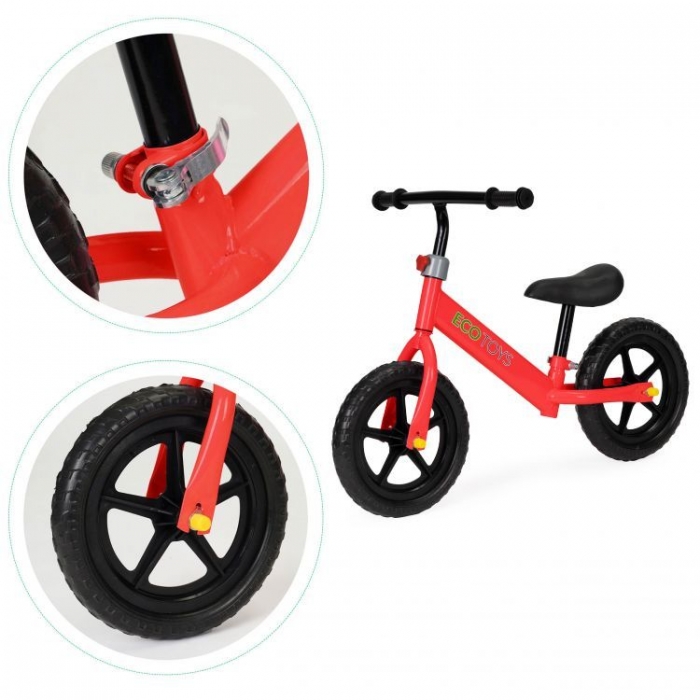 Bicicleta Fară Pedale Ecotoys Roșu, Scaun Reglabil - imagine 3