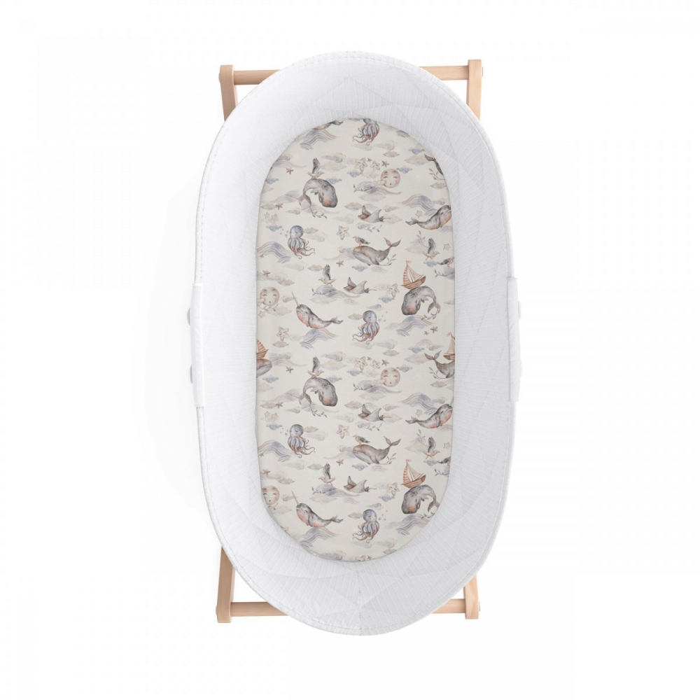 Cearsaf Bumbac Elastic Babysteps Ocean - imagine 2
