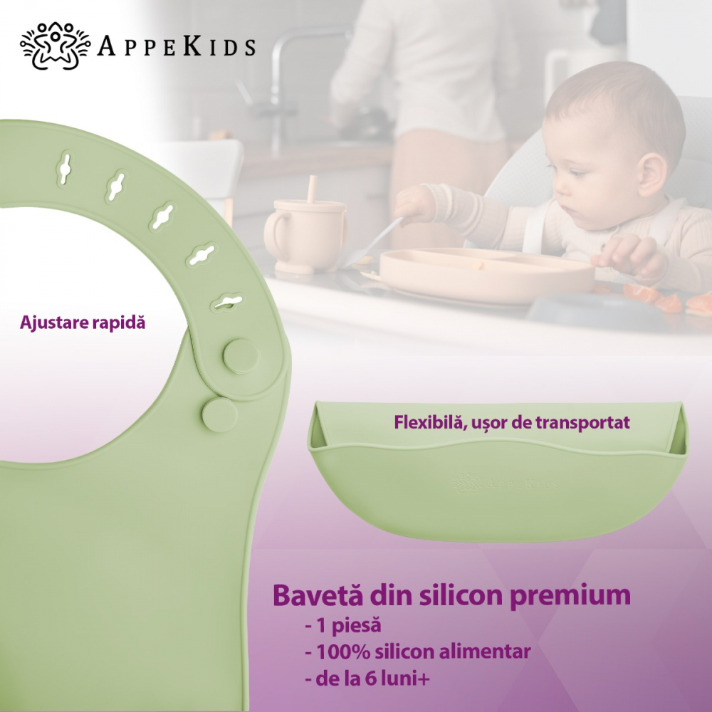 Baveta Silicon AppeKids Raw Green | Antialergica - imagine 2