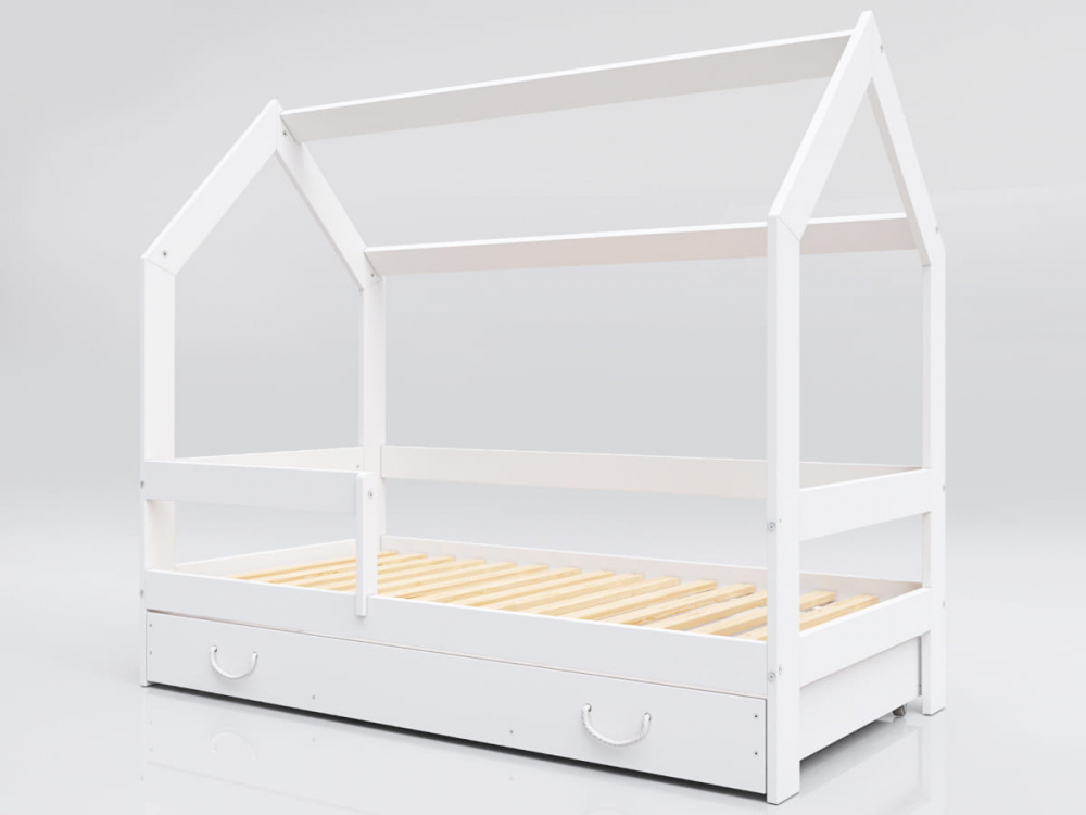 Pat Tineret Casuta Alba, Lemn cu Sertar 160x80 Nichiduta - imagine 5