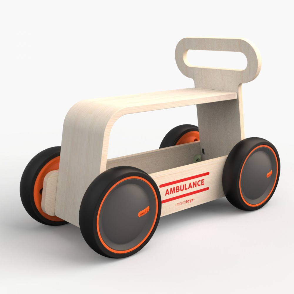 MamaToyz Ambulanta 3 in 1 Ride-On Lemn - imagine 2