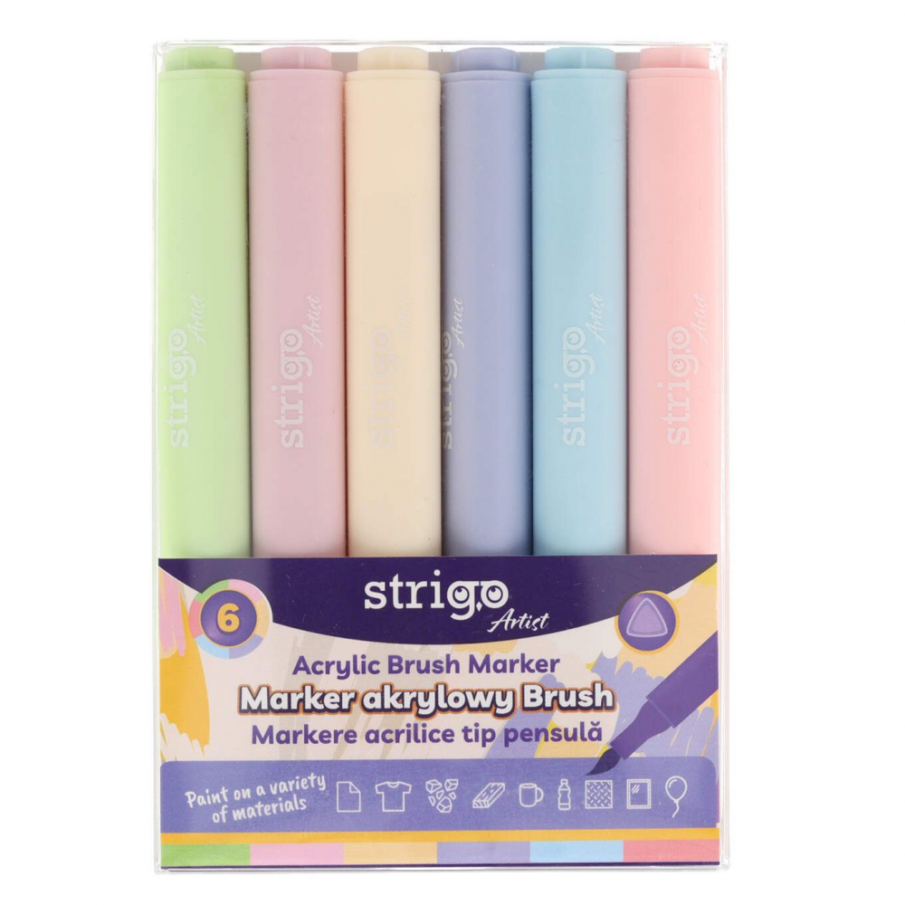Markere Strigo Pastelate | 6 Culori, Vârf Pensulă