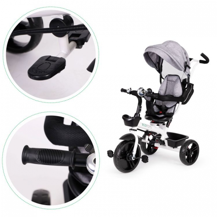 Tricicleta Ecotoys JM-322 Gri, Scaun Reversibil