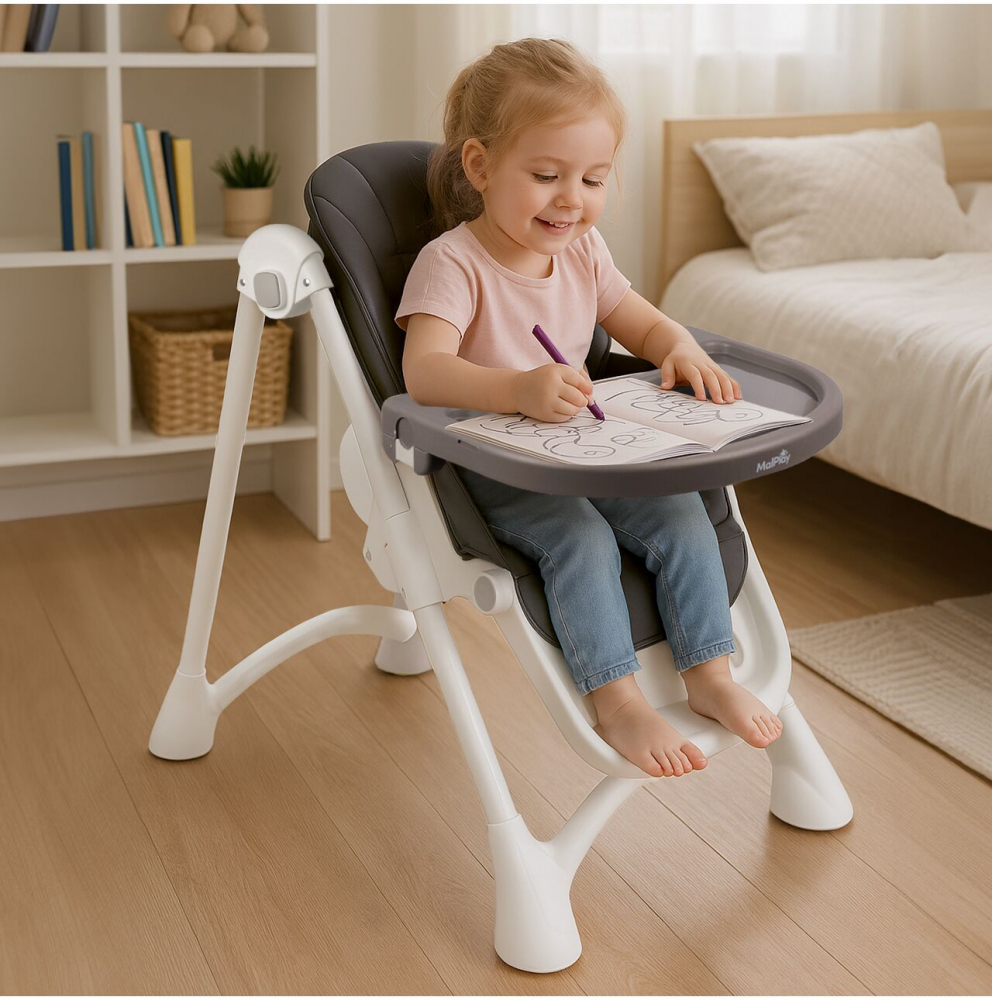 Scaun de masa 2in1 Malplay Deli Grey, pliabil cu roti - imagine 10