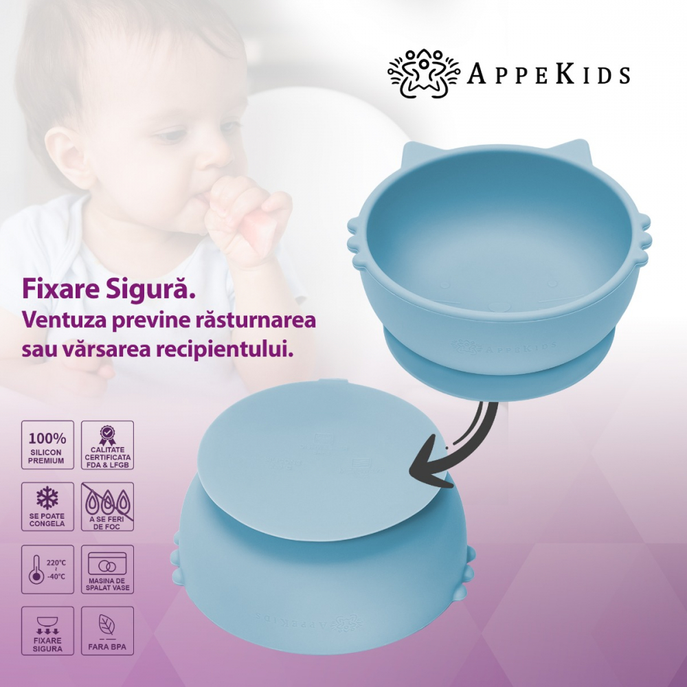 Bol Silicon AppeKids Kitty Aqua Blue - imagine 3