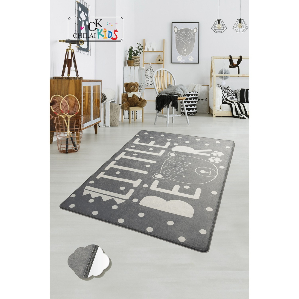 Covor antiderapant Little Bear Gri 150x200 cm