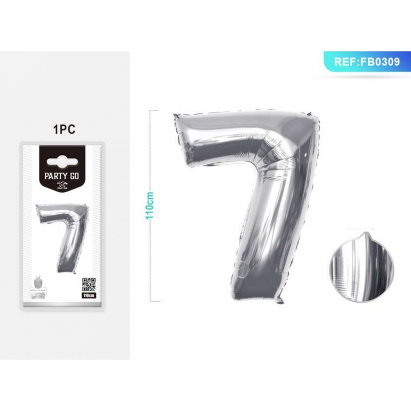 Balon PartyGo Cifra 7 Argintiu 40cm