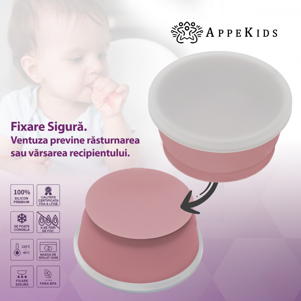 Bol Silicon cu Ventuza AppeKids Old Rose - imagine 2