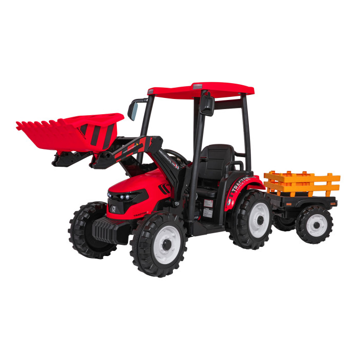 Tractor electric pentru copii cu remorca si cupa Mega D68 24V 400W, Rosu - Autokids.ro