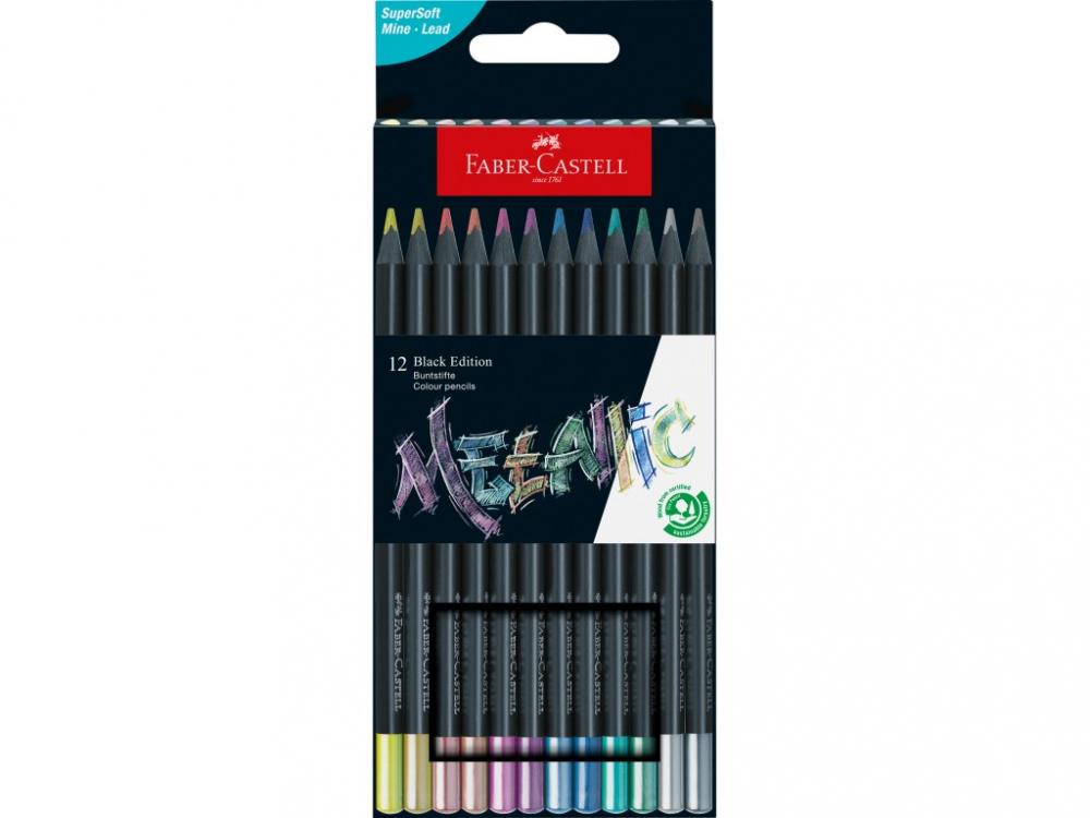 Set 12 Creioane Faber-Castell Black Edition Metalizate