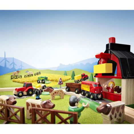 Set Tren la Ferma Brio, 20 Piese, Lemn - imagine 4