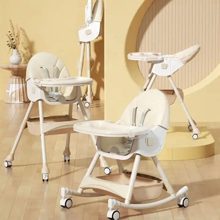 Scaun masa Little Mom 3in1 Funny Cream, cu roti - imagine 7
