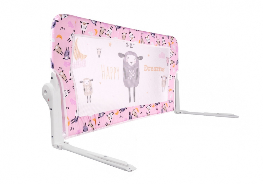 Bariera protectie pat copii Ikonka Oite Roz, Pliabila - imagine 6