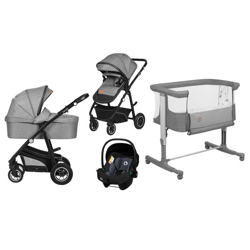 Pachet Lionelo 3 in 1: Carucior + Patut Co-sleeper Gri