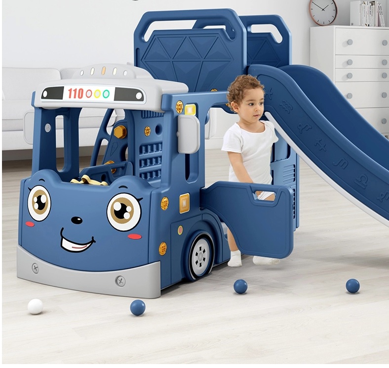 Spațiu Joacă Happy Bus Blue | Tobogan & Baschet 3 în 1 - imagine 2