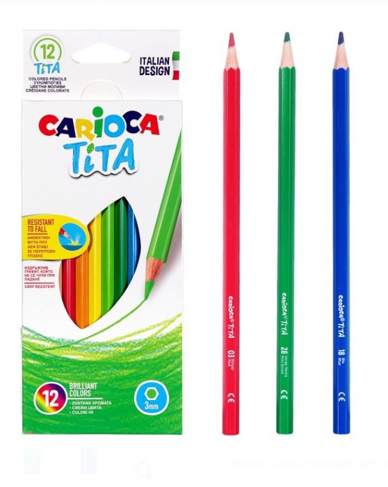 Set 12 Creioane Colorate Carioca Tita, Rezistente