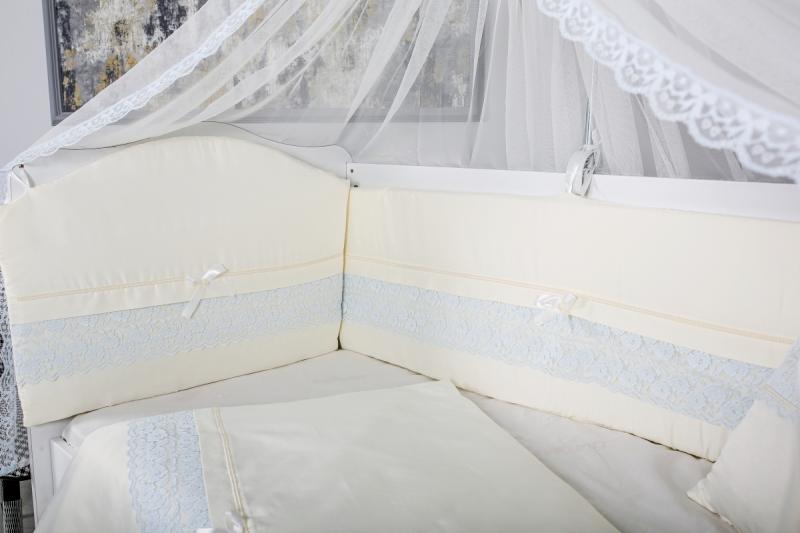 Lenjerie 11 piese Mykids, Baldachin Cream-Albastru - imagine 2