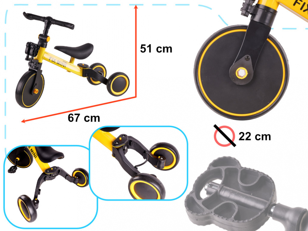 Tricicleta Ikonka Trike Fix Yellow 3 in 1 - imagine 4