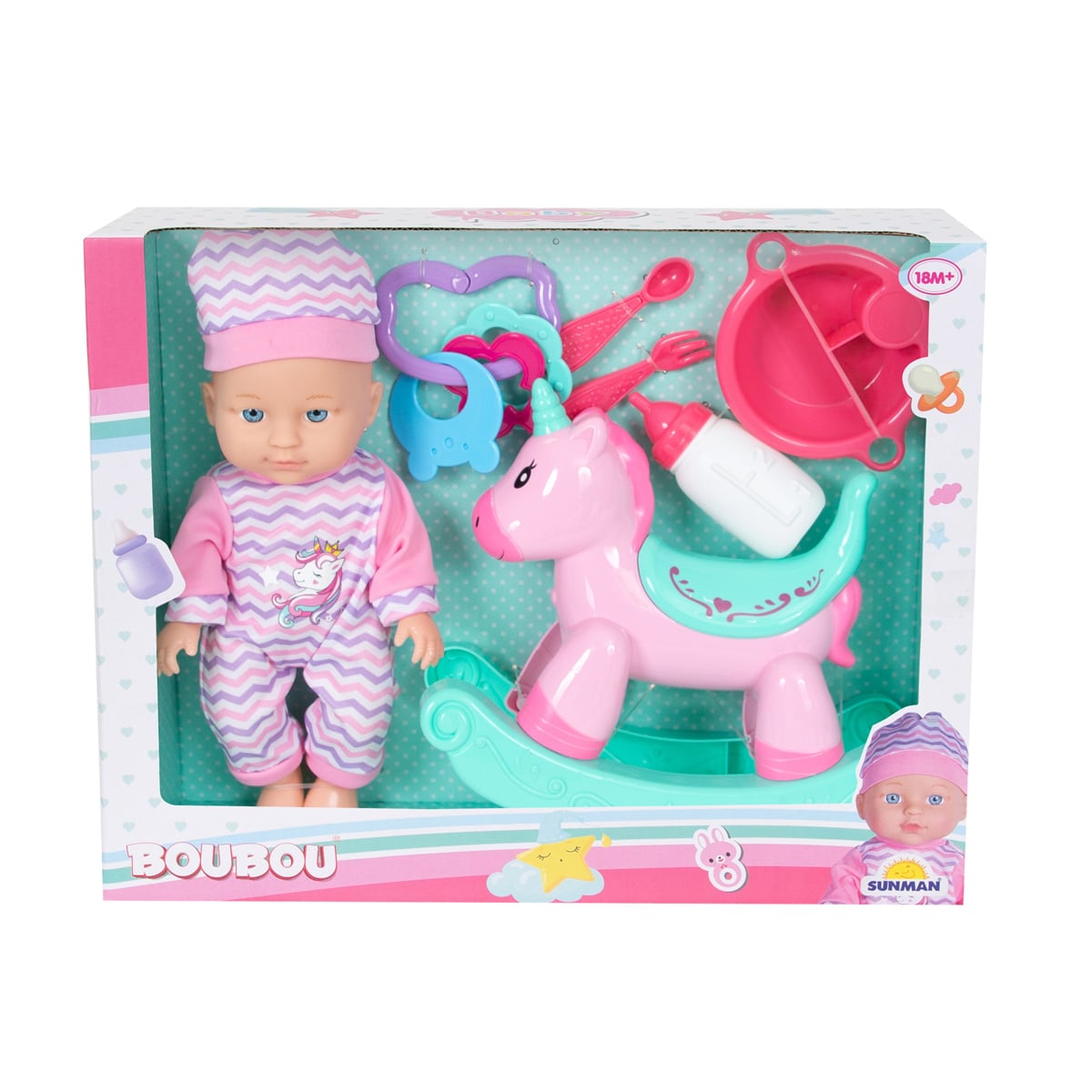 Păpușă Bebeluș cu Balansoar Unicorn Boubou, 30 cm