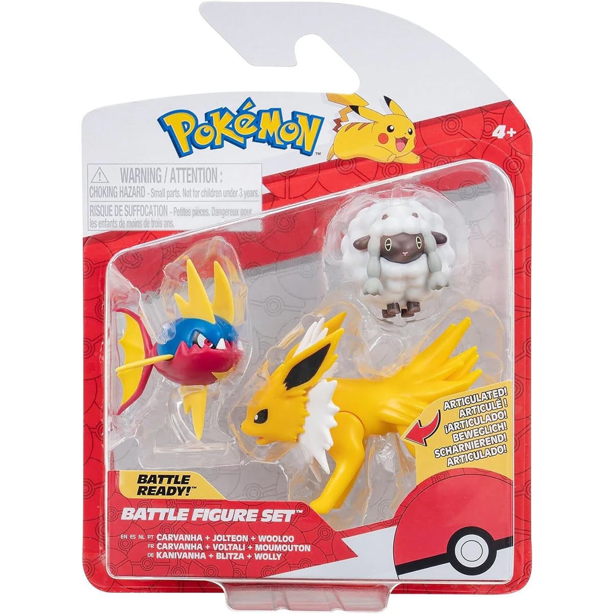 Set 3 Figurine Pokemon: Carvanha, Jolteon, Wooloo