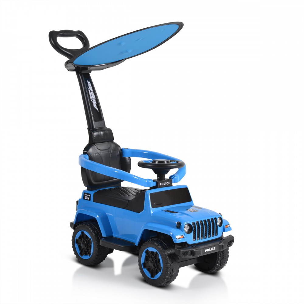Moni Police Blue: Mașinuță fără pedale cu mâner parental