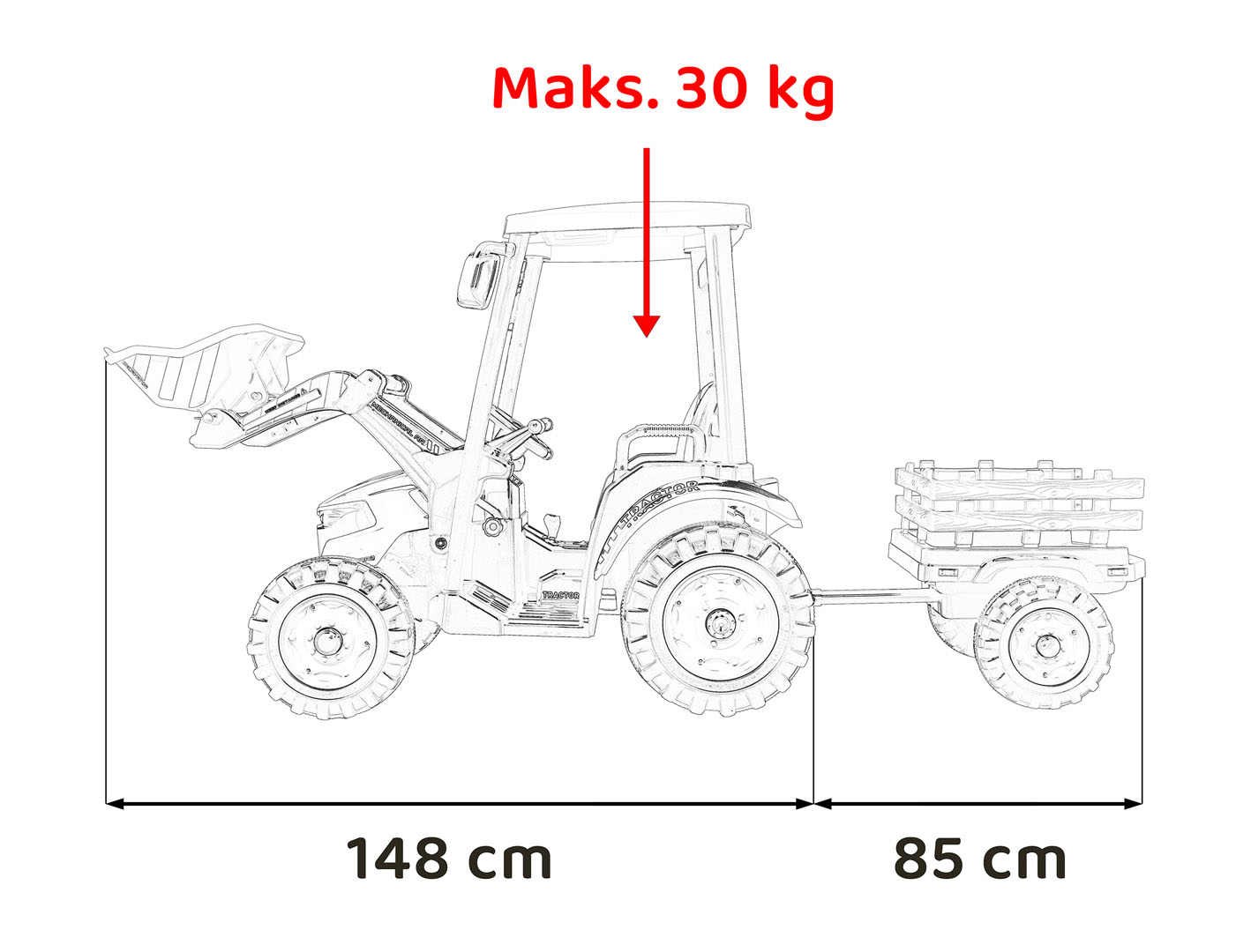 Tractor electric pentru copii Autokids cu remorca si cupa Mega D68 24V 400W, Albastru - Autokids.ro - imagine 3