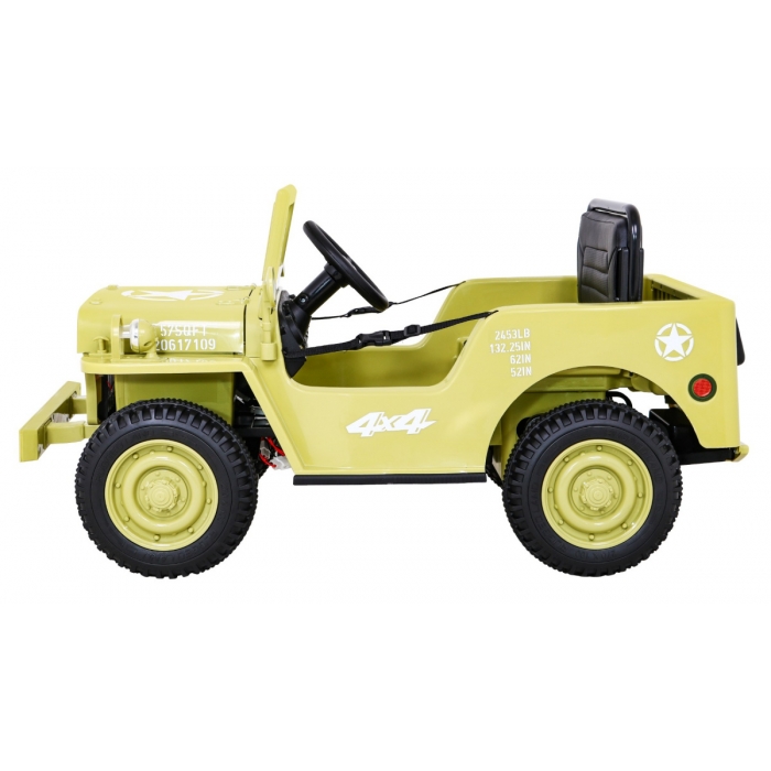 Masinuta Electrica Ramiz Military Retro 4x4 Bej - imagine 8