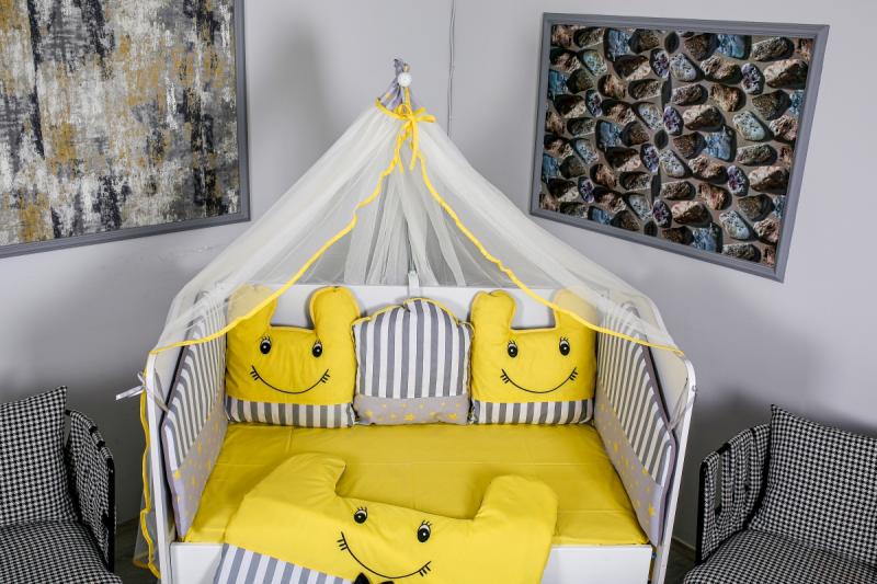 Lenjerie Mykids 10 piese, gri-galben, 120x60 cm