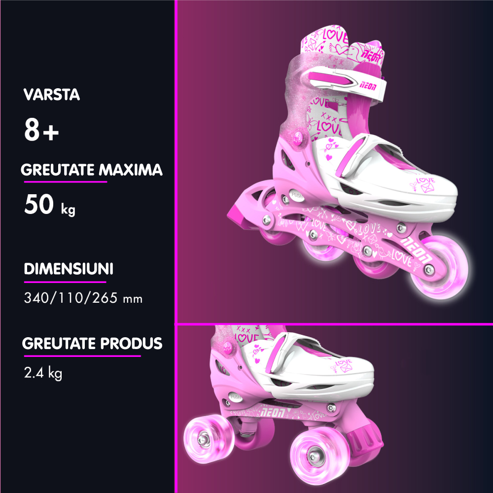 Role Neon Combo Skates 2 în 1 Pink, 34-37 - imagine 4