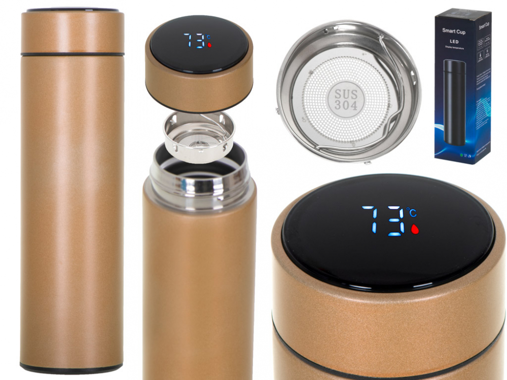 Cana termos smart LED Ikonka, 500 ml, Golden - imagine 6