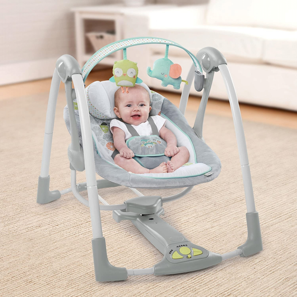 Leagan Portabil Ingenuity Swing n Go Hugs Hoots - imagine 5
