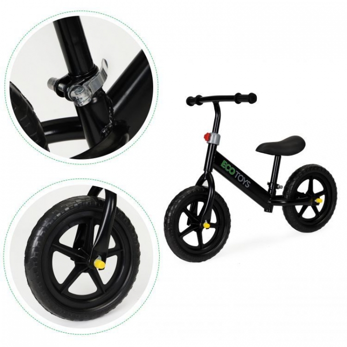Bicicleta Ecotoys fără pedale, 3 ani+, Negru - imagine 3