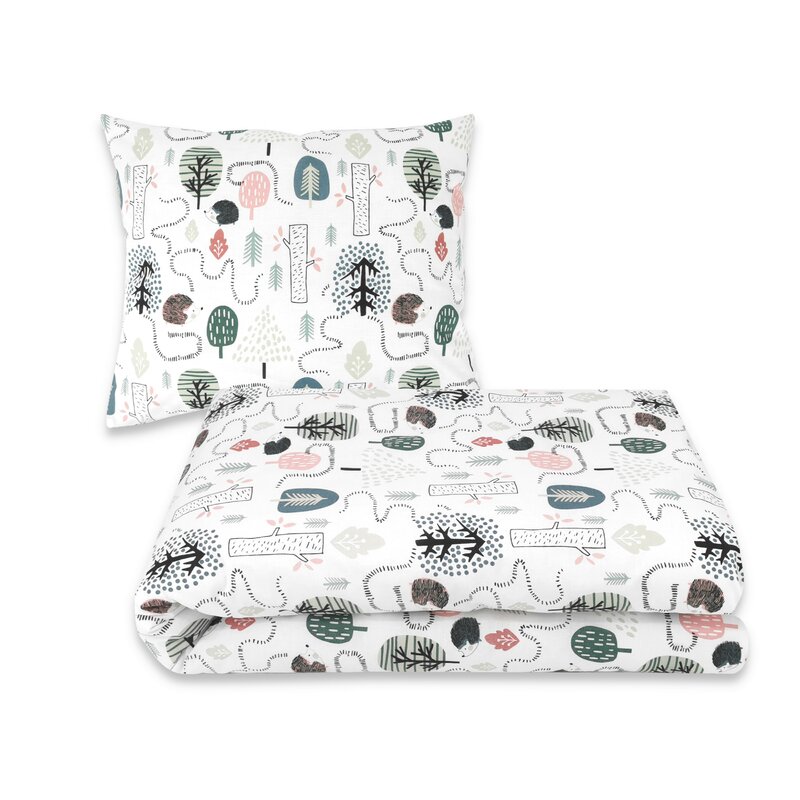 Lenjerie pat Qmini Hedgehog 4 piese, Bumbac
