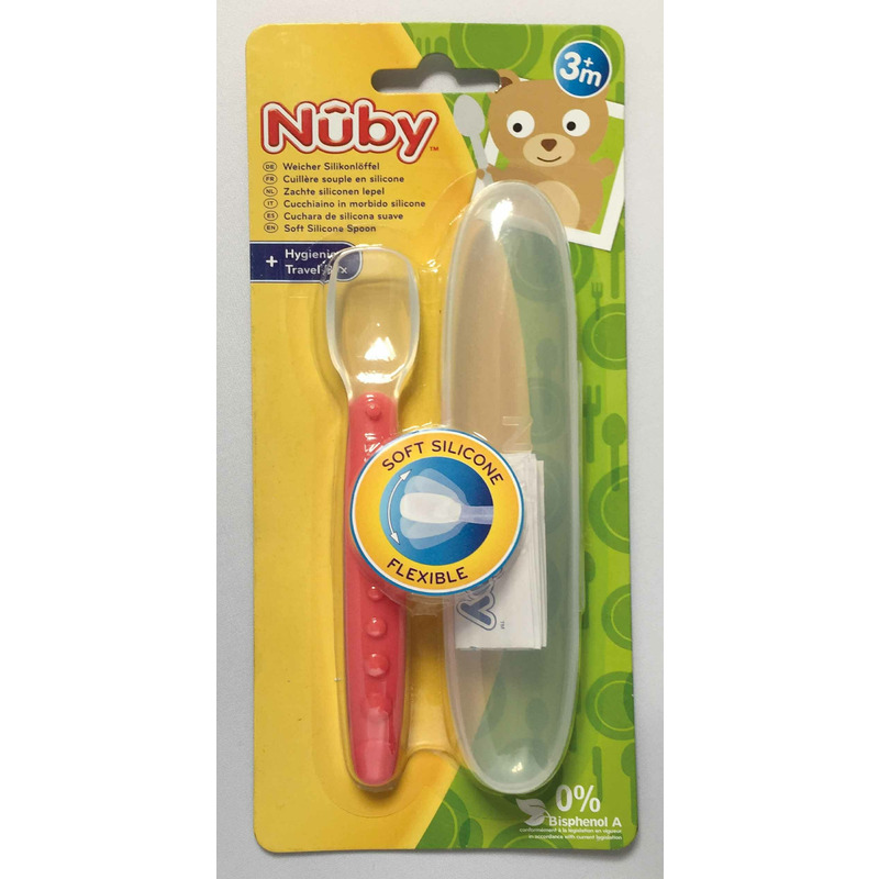 Lingura Silicon Nuby cu Mâner Arcuit, 3 Luni+, Roșu - imagine 3