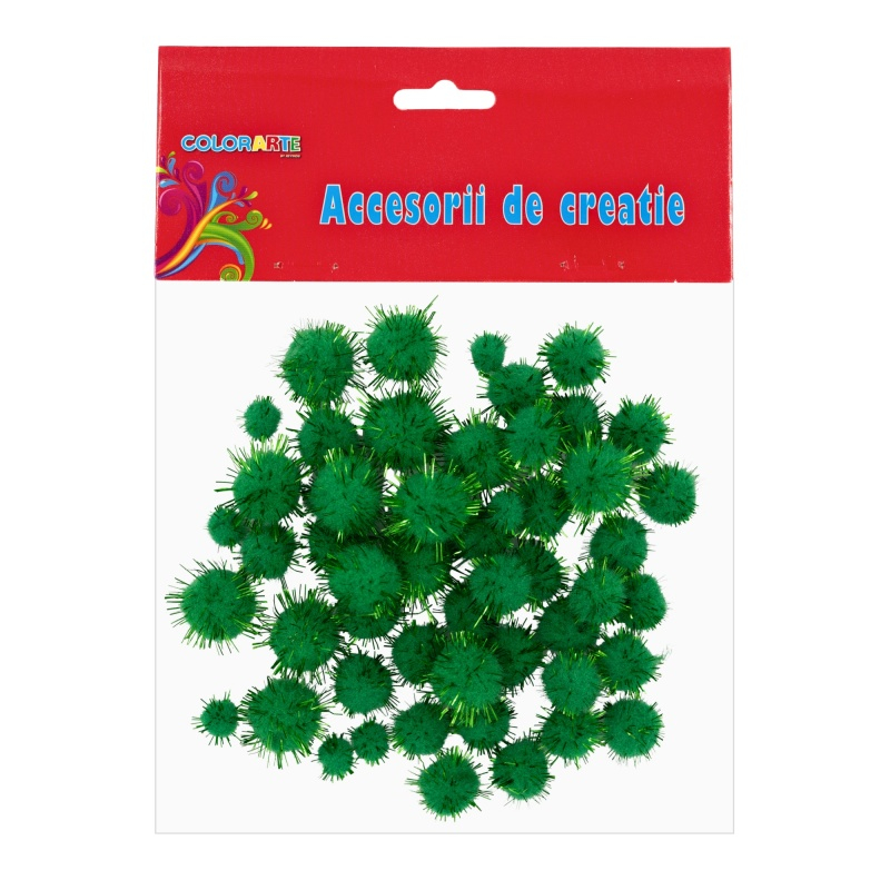 Pompoane Verzi cu Sclipici Colorart, 55 Buc