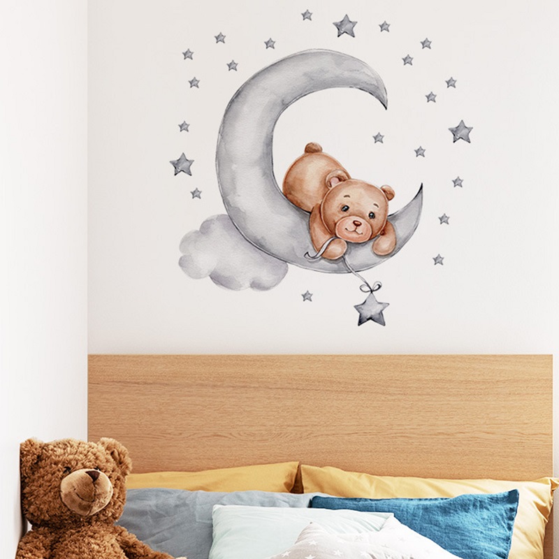 Sticker Decorativ Ursulet pe Lună Sipo, 62x60 cm - imagine 2