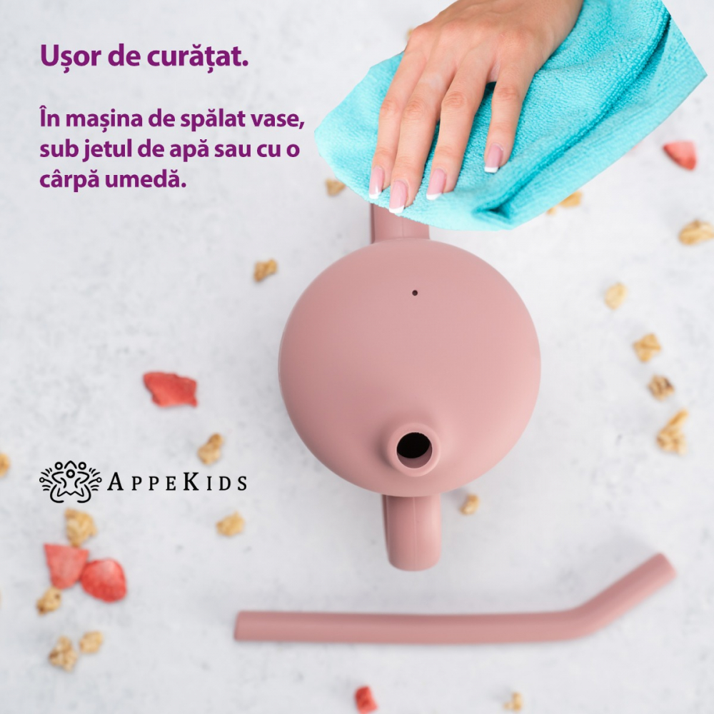 Cana Silicon cu Pai AppeKids Old Rose - imagine 3