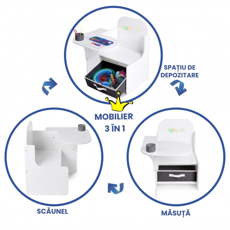 Set masuta scaun Suporto 3in1 lemn MDF - imagine 3