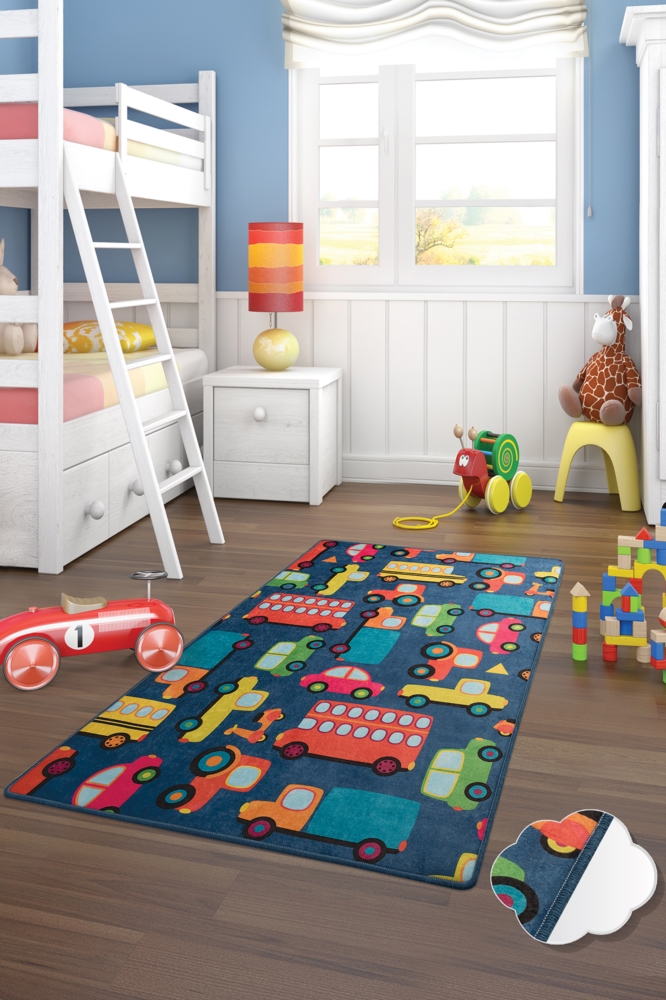 Covor Antiderapant Kids Cars Blue Chilai Home