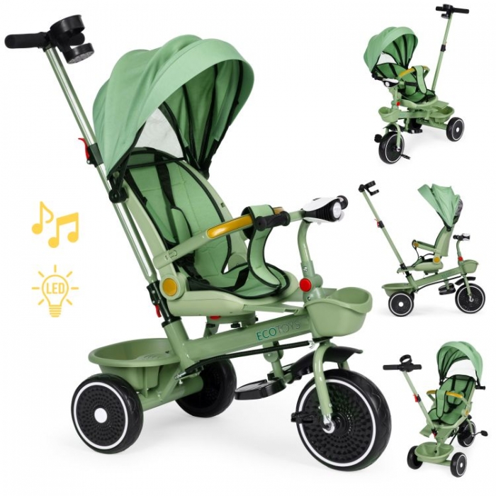 Tricicleta Ecotoys 2-in-1 Verde | Scaun 360°