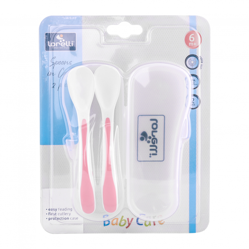 Set 2 lingurite cu suport Lorelli Pink, 6 luni+
